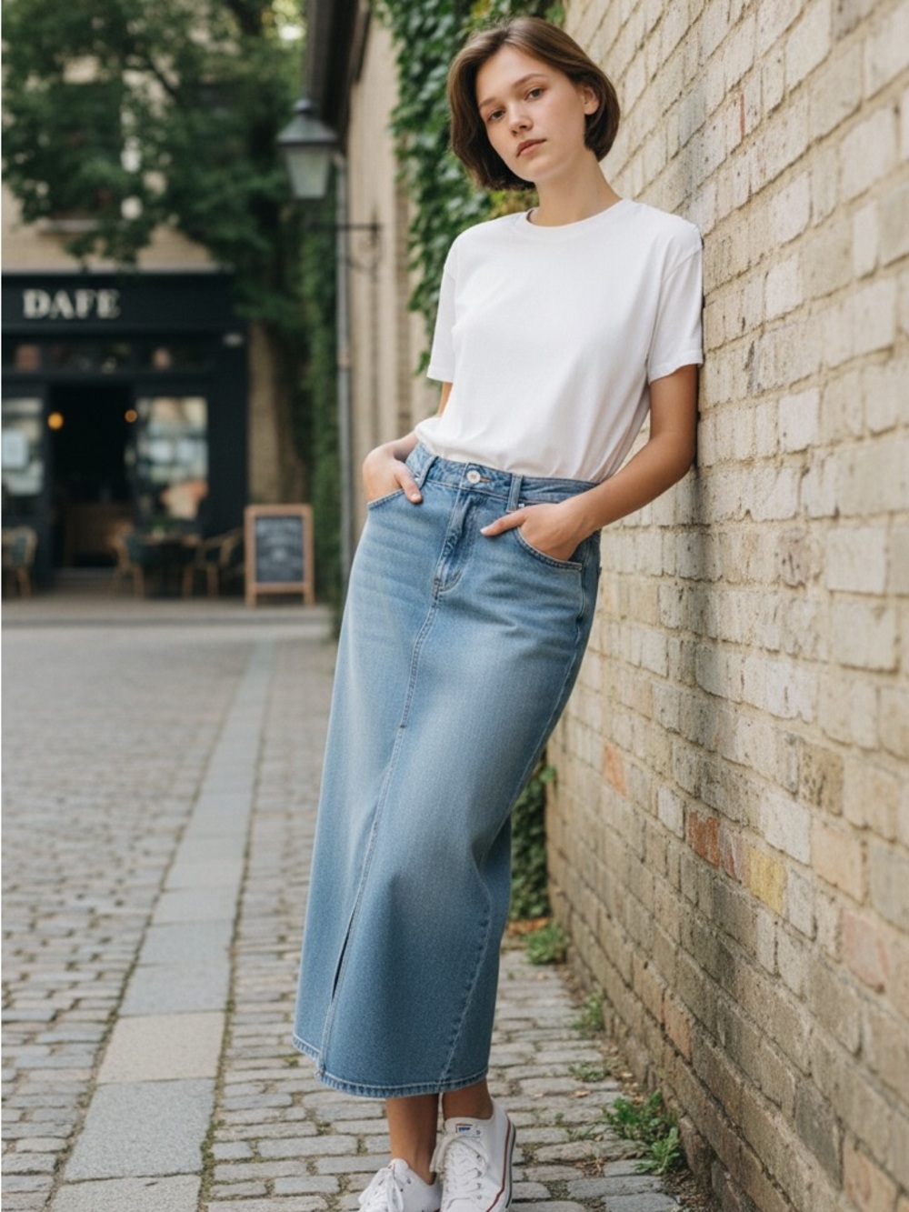 Pilcro Light Blue Denim Skirt with Floral Lined Waist